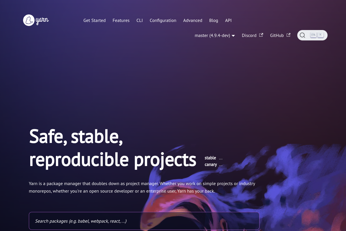 Yarn - Package Manager Ecosystem - Website Screenshot